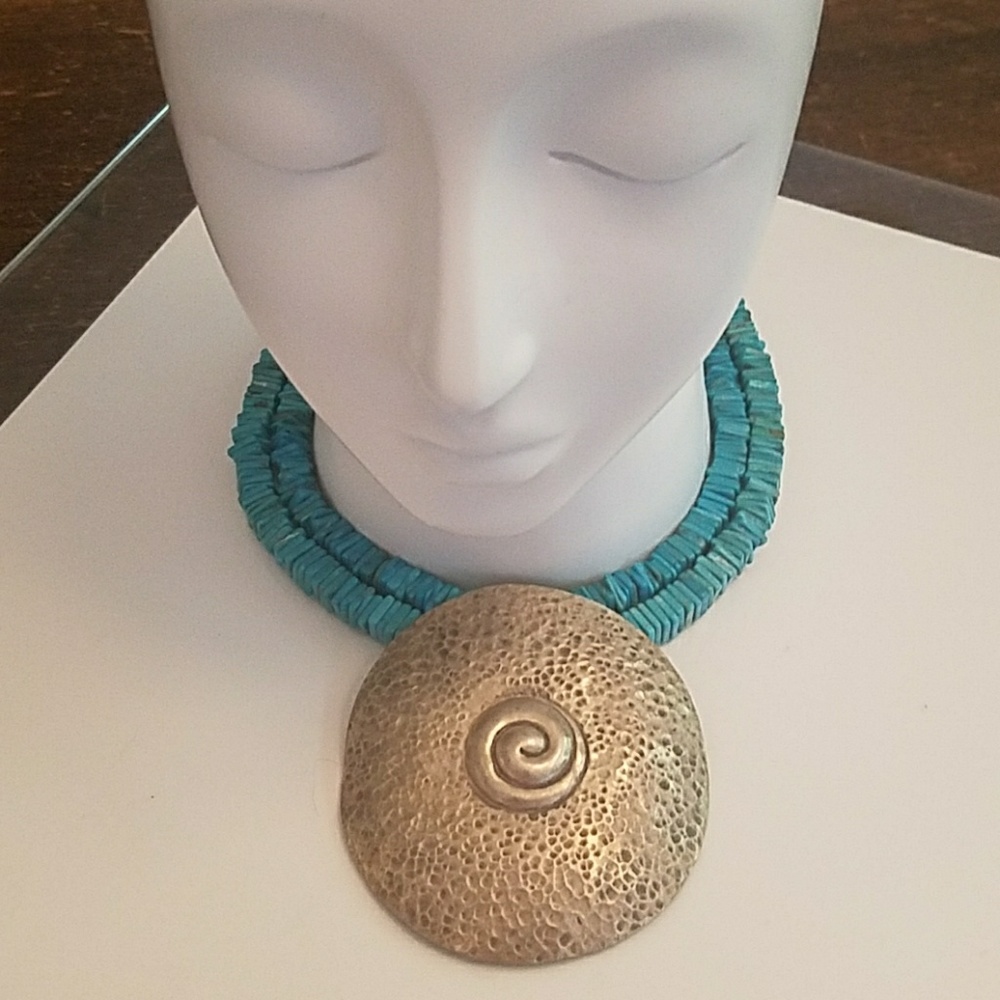 Blue coral and Sterling silver statement necklace